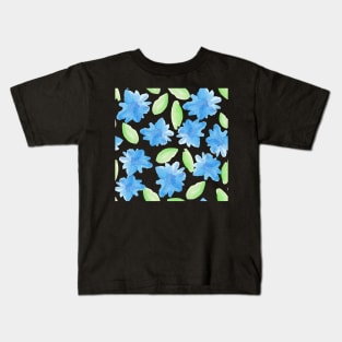 pattern with abstract watercolor blue flowers and leaves Kids T-Shirt